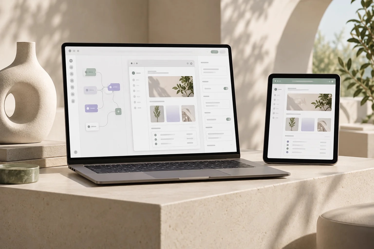 Görsel uygulama geliştirme ve iş akışı kavramlarını gösteren temsili platform çalışma ortamı.