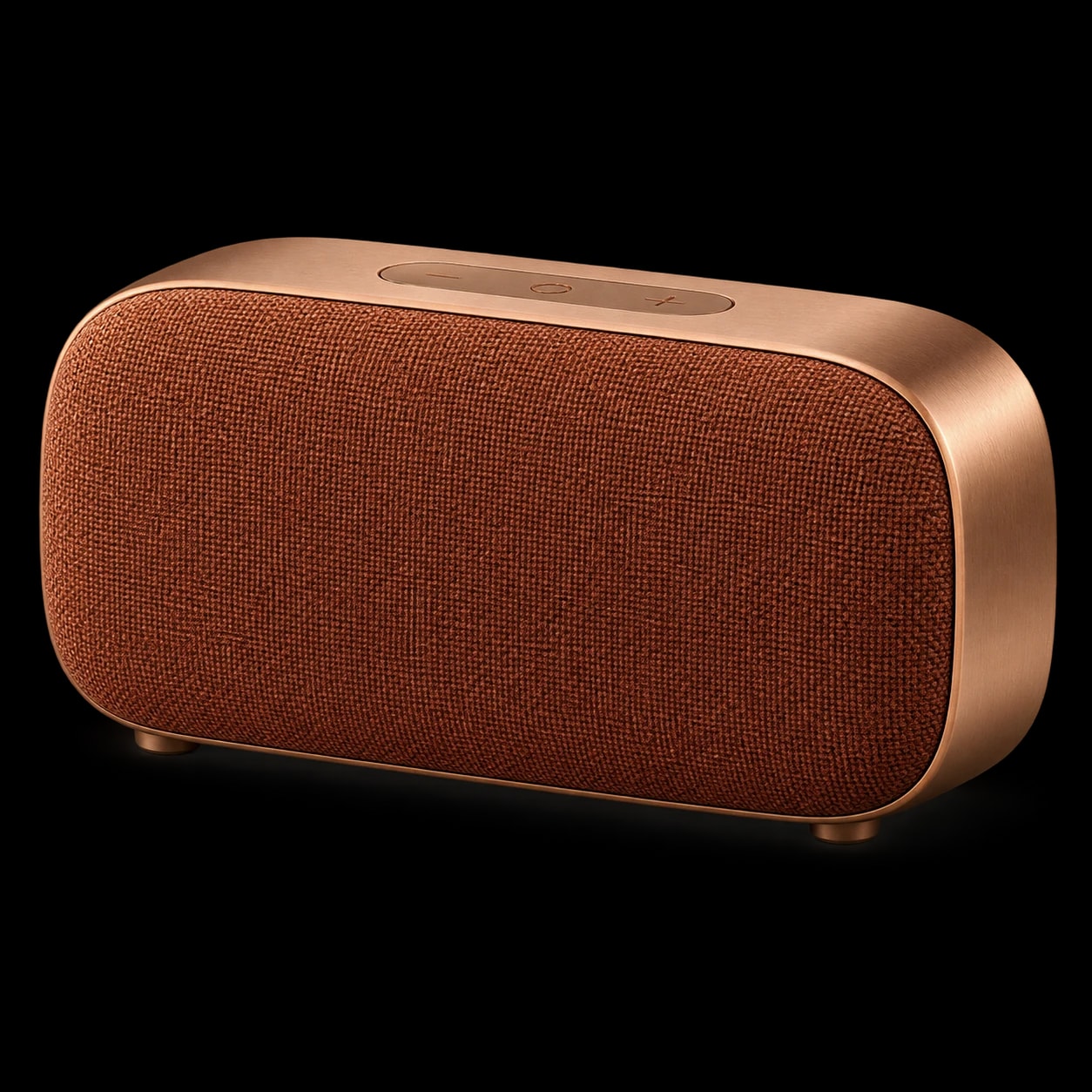 Bakır renginde, dokuma yüzeyli ve metal gövdeli Speaker One hoparlör